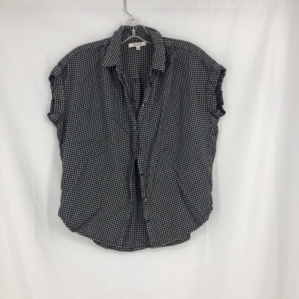 Madewell Black & White Gingham Collared Short Sleeve Button-Up Blouse Small